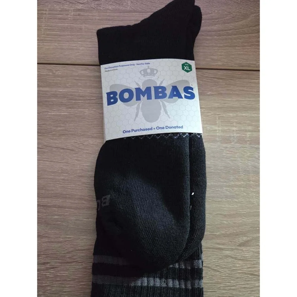 Bombas Mens Performance Socks XL Black‎ Grey Stripe Honeycomb Arch Support New